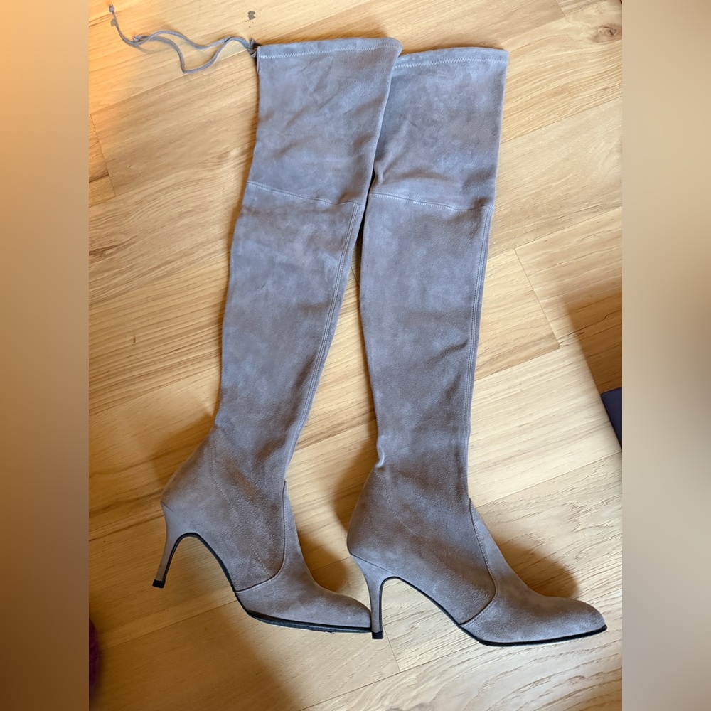 Stuart Weitzman Beige Suede Knee High Boots, Size 7